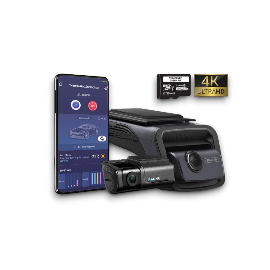 Thinkware U3000D642CH Dash Camera, 4K+2K @ 30fps, 64GB, WiFi, GPS, Cloud, Radar