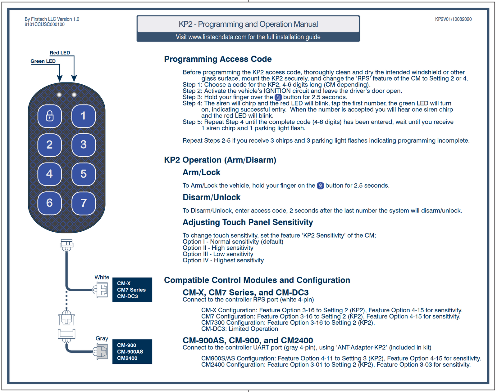 Compustar FT-KP2 Keyless Touch Entry System - Lockdown Security