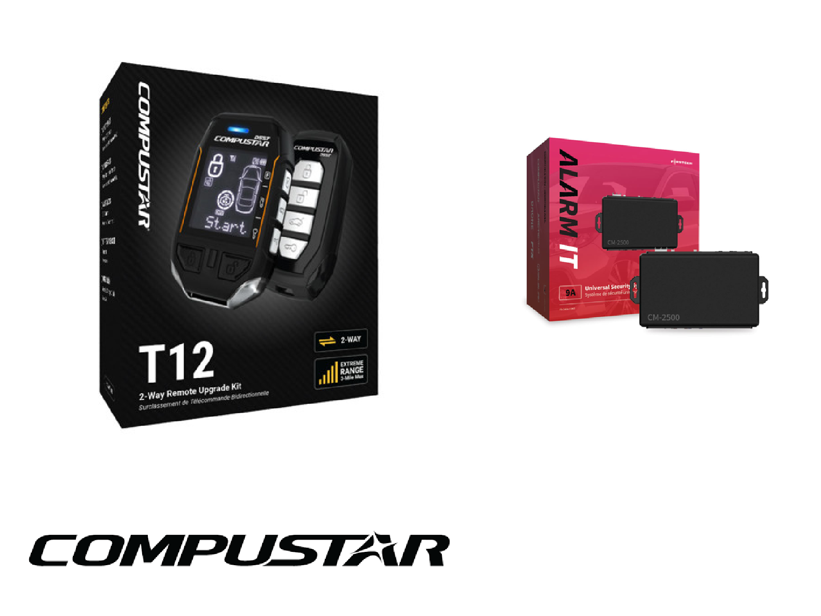 Compustar T12SS with FT-CM9A-CONT Car Alarm, 2-Way LCD + 2-Way LED, 15000 Foot Range