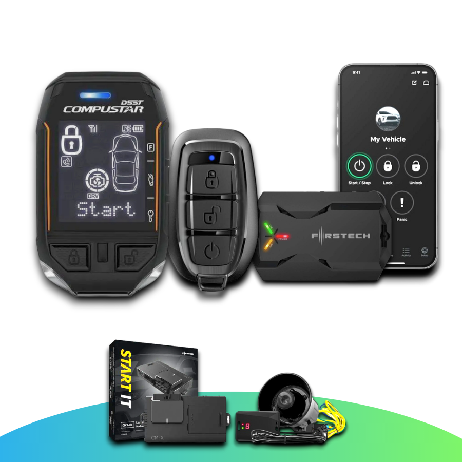 Compustar RFT12-CMX-AS Car Alarm with Remote Starter, 2-Way LCD + Drone Smartphone Controller, 15000 Foot Range