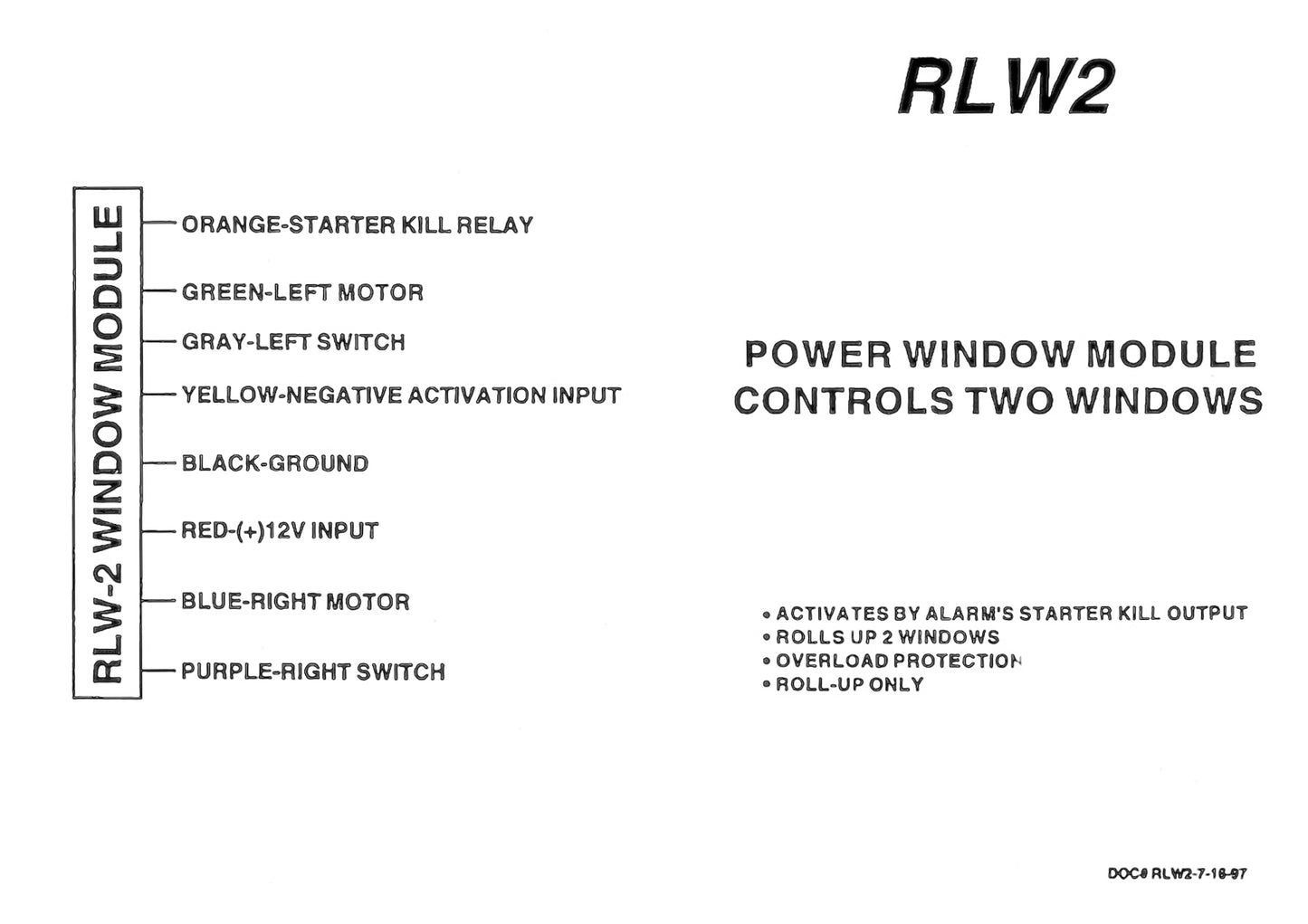 Micro Alarm Systems RLW2 Power Window Control Module | 2 Windows