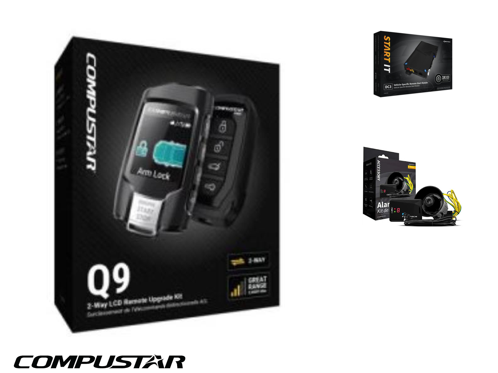 Compustar Q9FM with DC3 Car Alarm with Remote Starter, 2-Way LCD, 3000 Foot Range