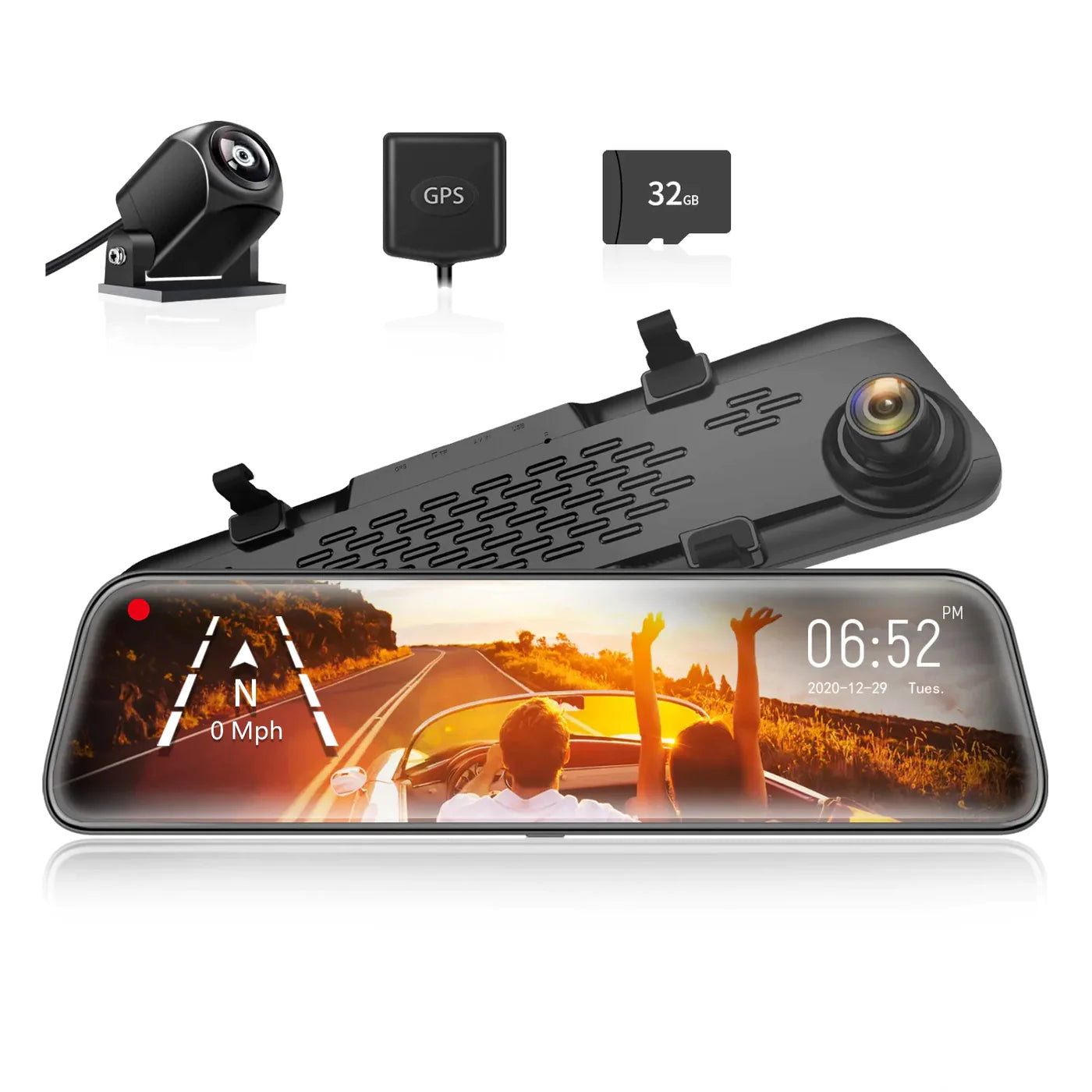 Wolfbox G840S Mirror Dash Camera, 4K+1080p @ 30fps, Touchscreen, GPS - Lockdown Security