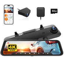 Wolfbox G850 Mirror Dash Camera, 4K+1080p @ 30fps, 64GB, Touchscreen, WiFi, GPS