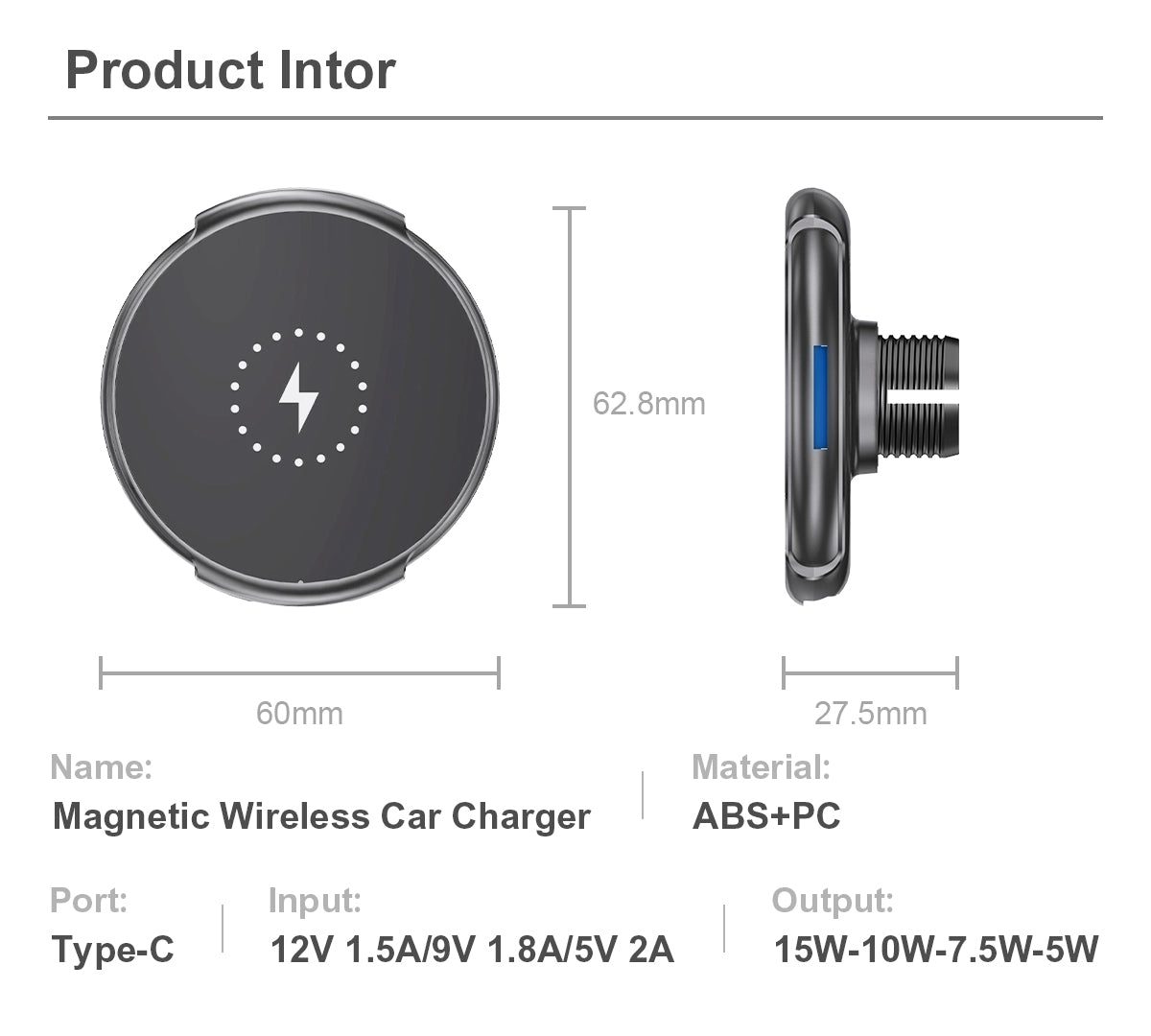 LDS 15W Magsafe Wireless Phone Car Charger and Air Vent Mount