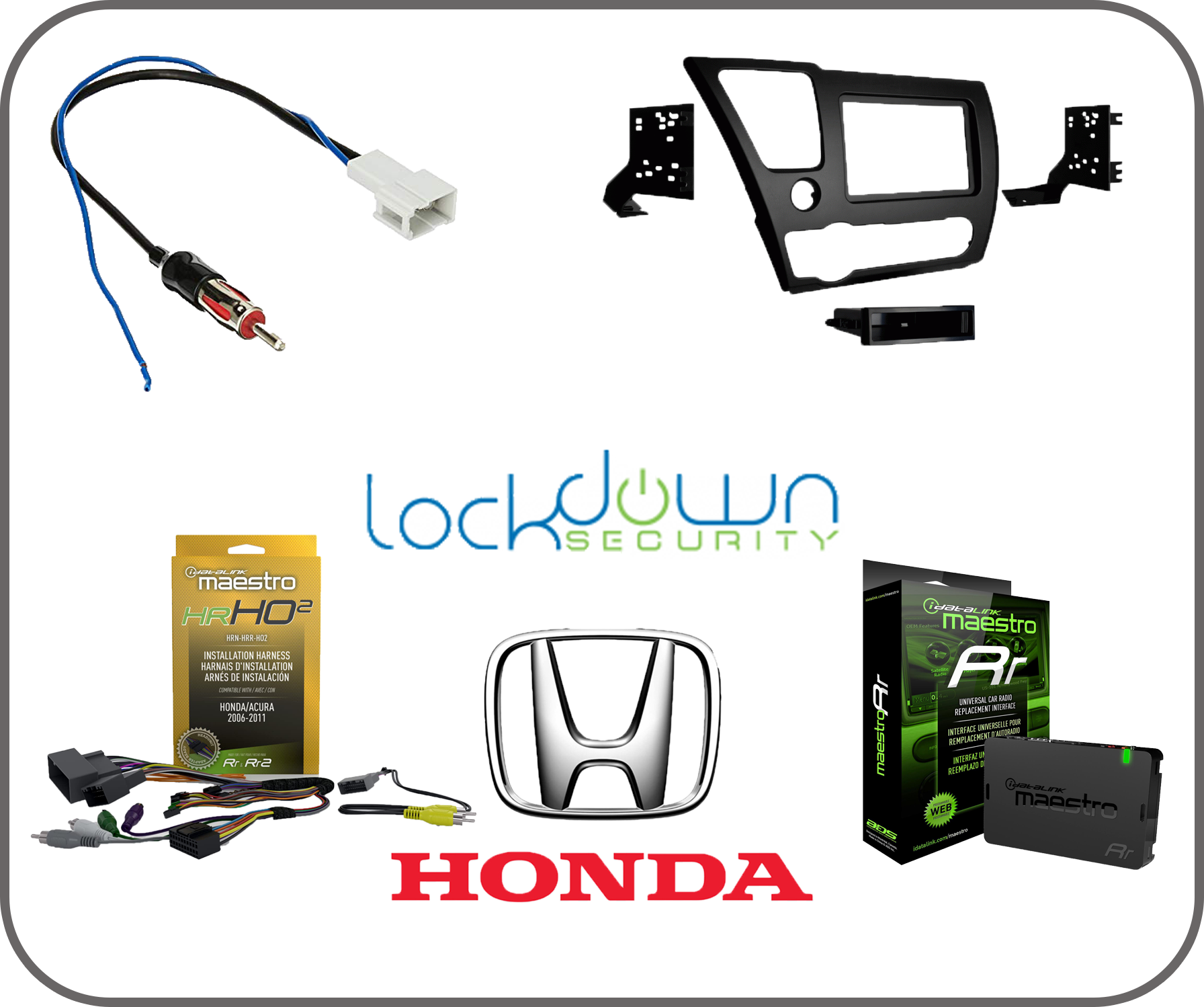 MAESTRO ⭕ Honda Civic 2013-2015 Radio Replacement Parts Bundle ⭕ Includes Metra 99-7882B Mount Kit, Metra 40-HD11 Antenna Adapter, Maestro ADS-MRR Interface, Maestro HRN-HRR-HO2 Wire Harness