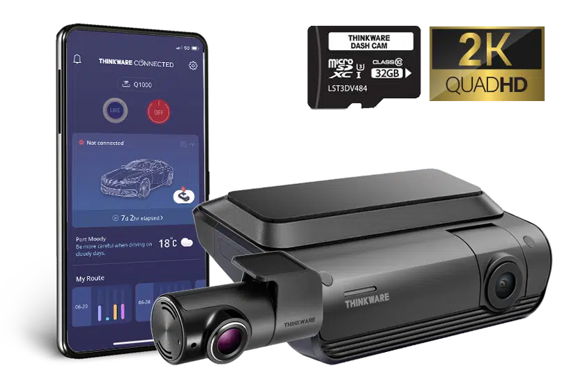 Thinkware Q1000D32CH Dash Camera, 2K+2K @ 30fps, 32GB, WiFi, GPS
