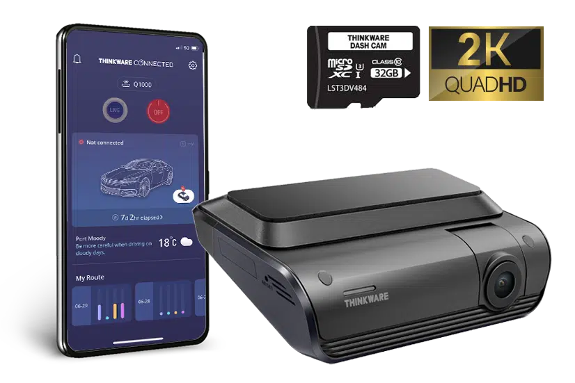 Thinkware Q1000MU32C Dash Camera, 2K @ 30fps, 32GB, WiFi, GPS