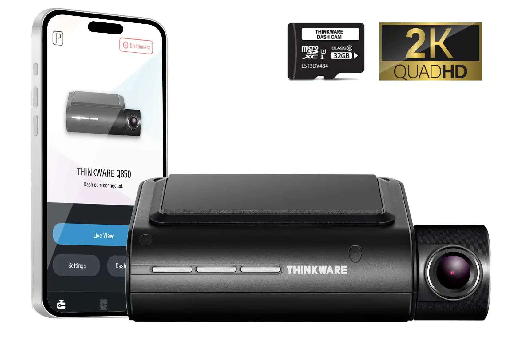 Thinkware Q850H32 Dash Camera, 2K @ 30fps, 32GB, WiFi, GPS