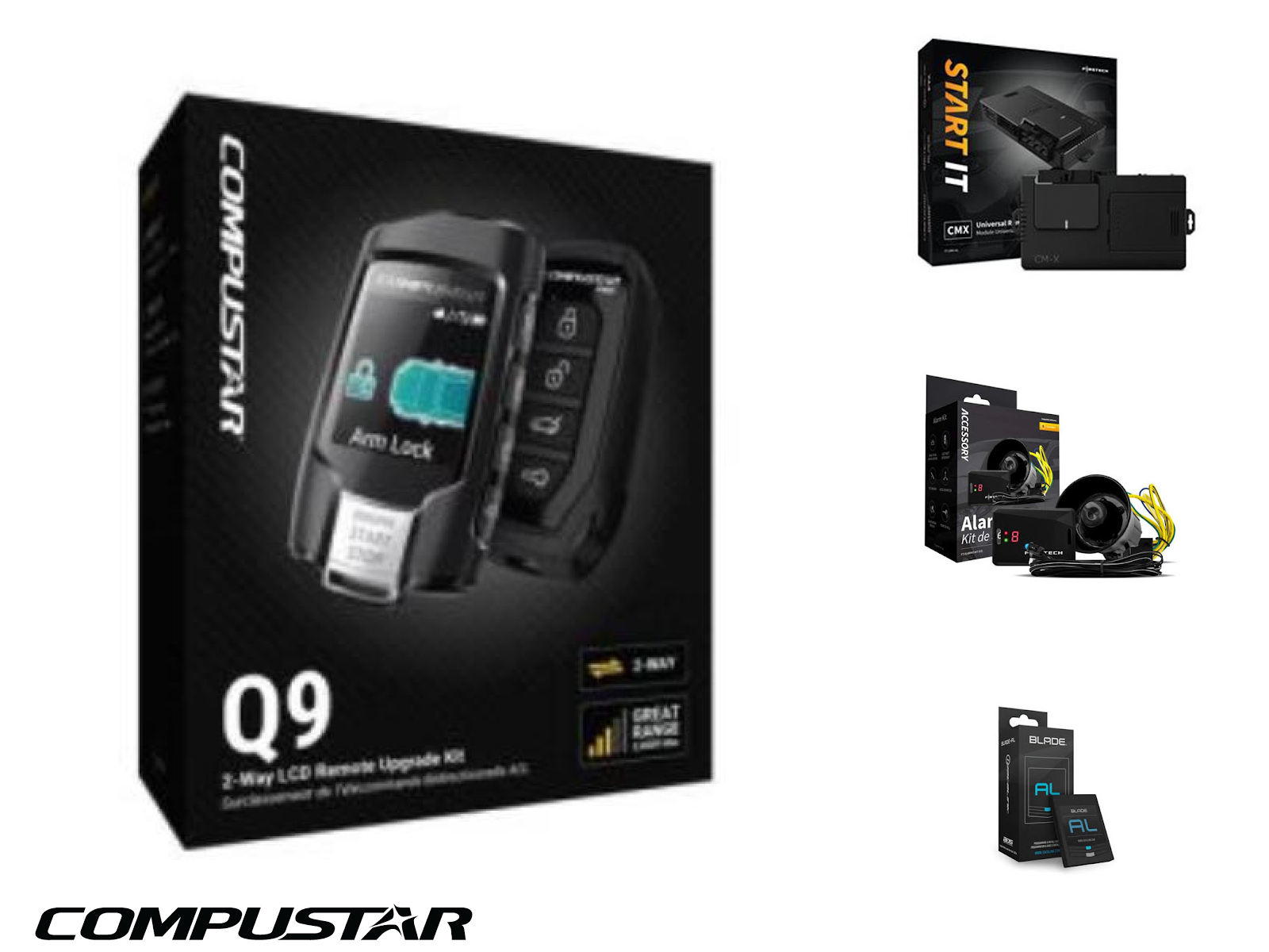 Compustar Q9FM with CMX Car Alarm with Remote Starter, 2-Way LCD, 3000 Foot Range, Includes BLADE-AL Interface