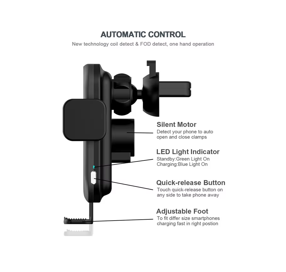 LDS WT-C15F 15W Wireless Phone Charger and Mount with Motorized Grip