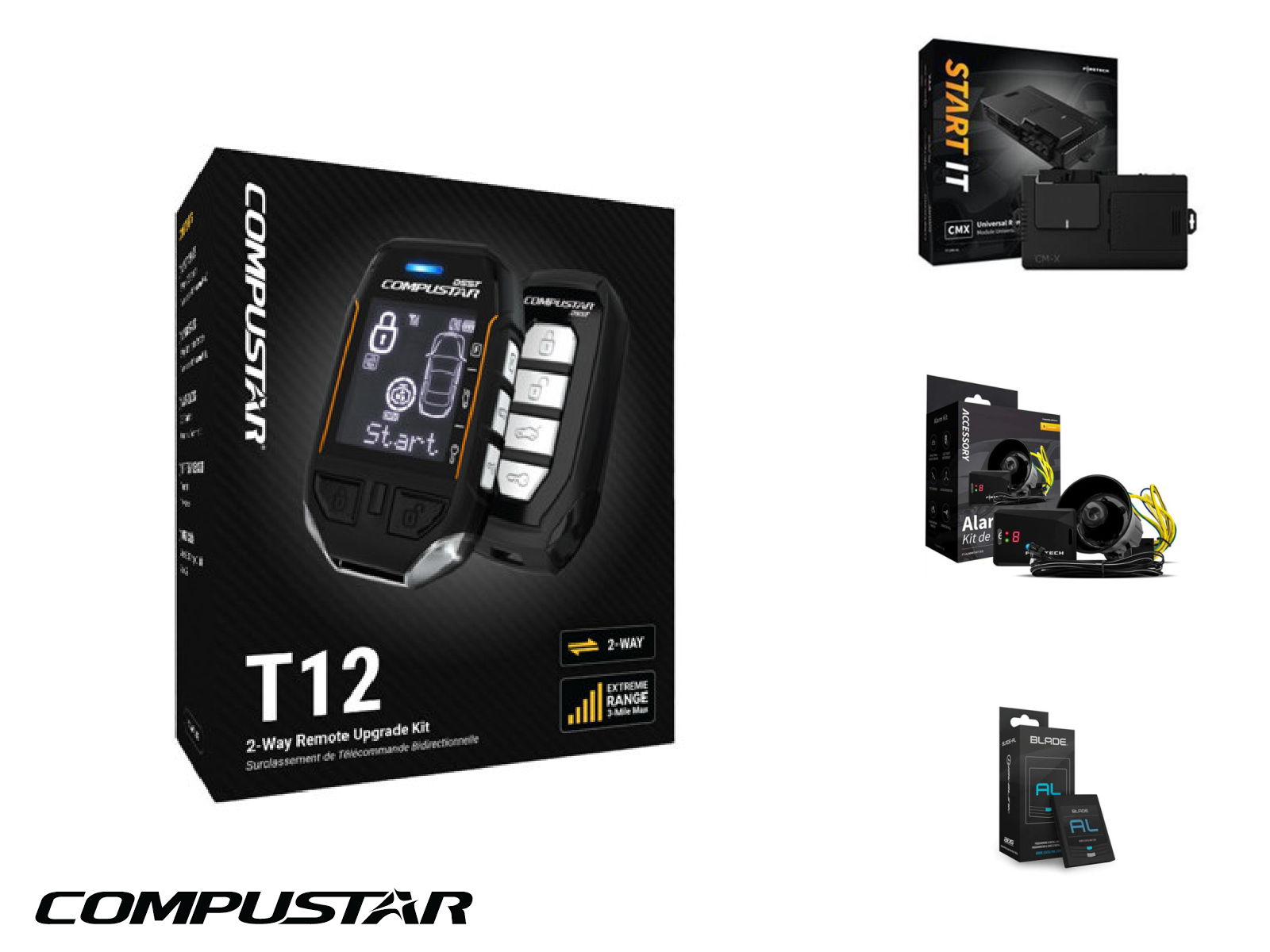 Compustar T12 with CMX Car Alarm with Remote Starter, 2-Way LCD + 2-Way LED, 15000 Foot Range ⭕ iDatalink BLADE-AL Interface Included
