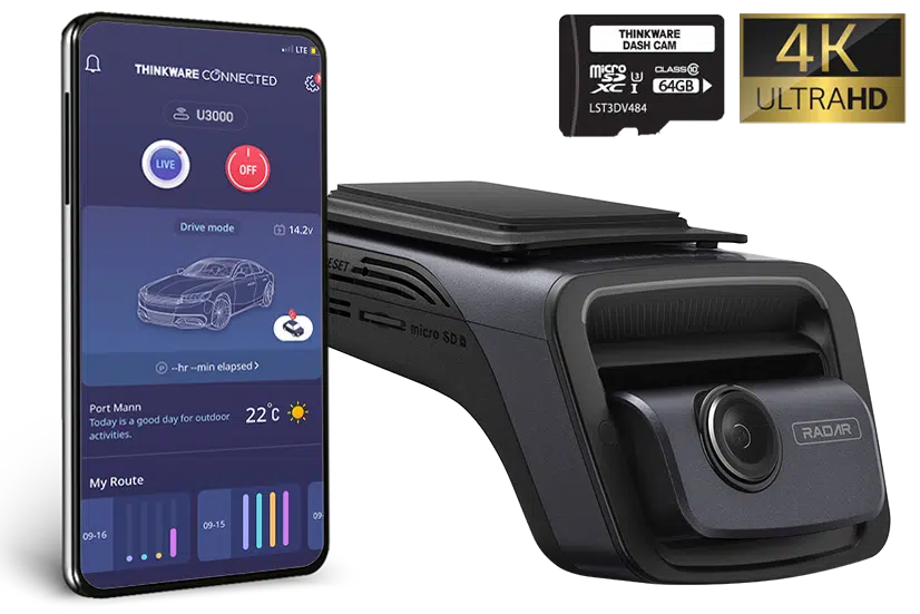 Thinkware U3000MU64C Dash Camera, 4K @ 30fps, 64GB, WiFi, GPS, Cloud, Radar