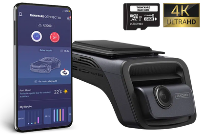 Thinkware U3000MU64C Dash Camera, 4K @ 30fps, 64GB, WiFi, GPS, Cloud, Radar
