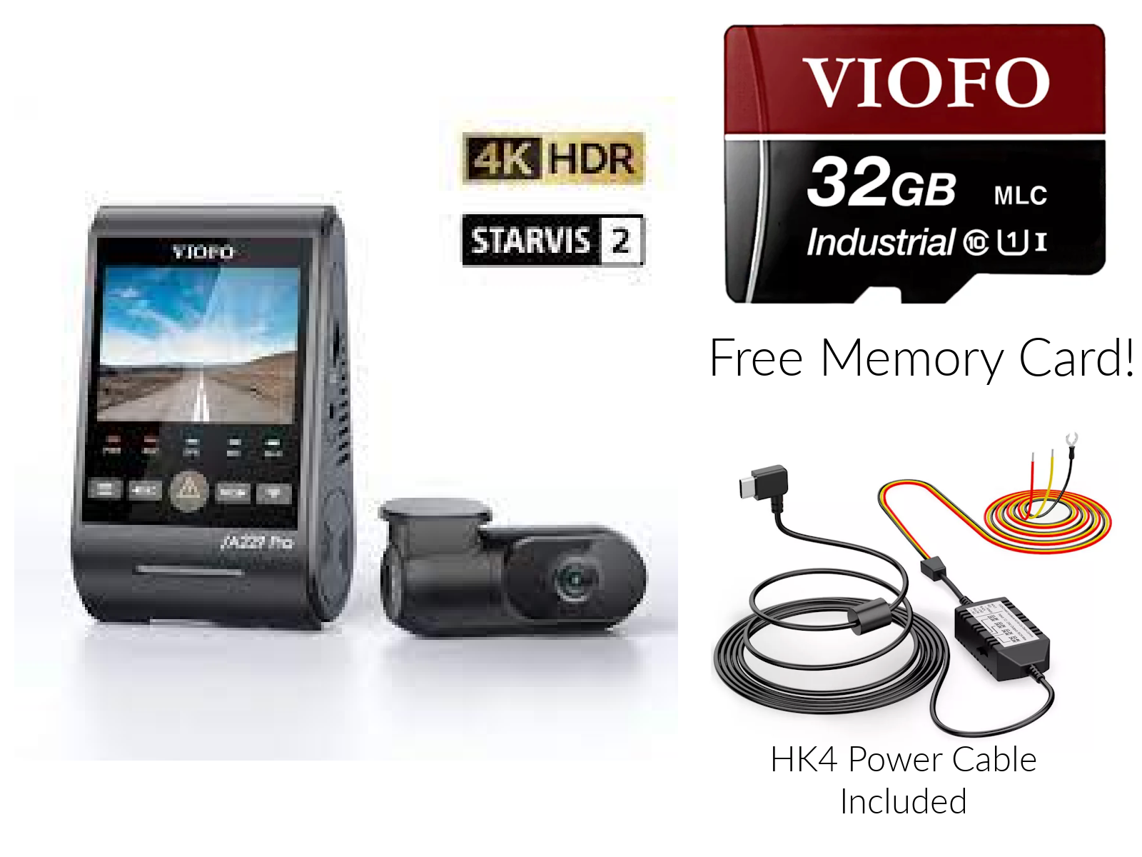 [Installed Bundle] Viofo A229 PRO 2CH Dash Camera, 4K+2K @ 30fps, 32GB, WiFi, GPS