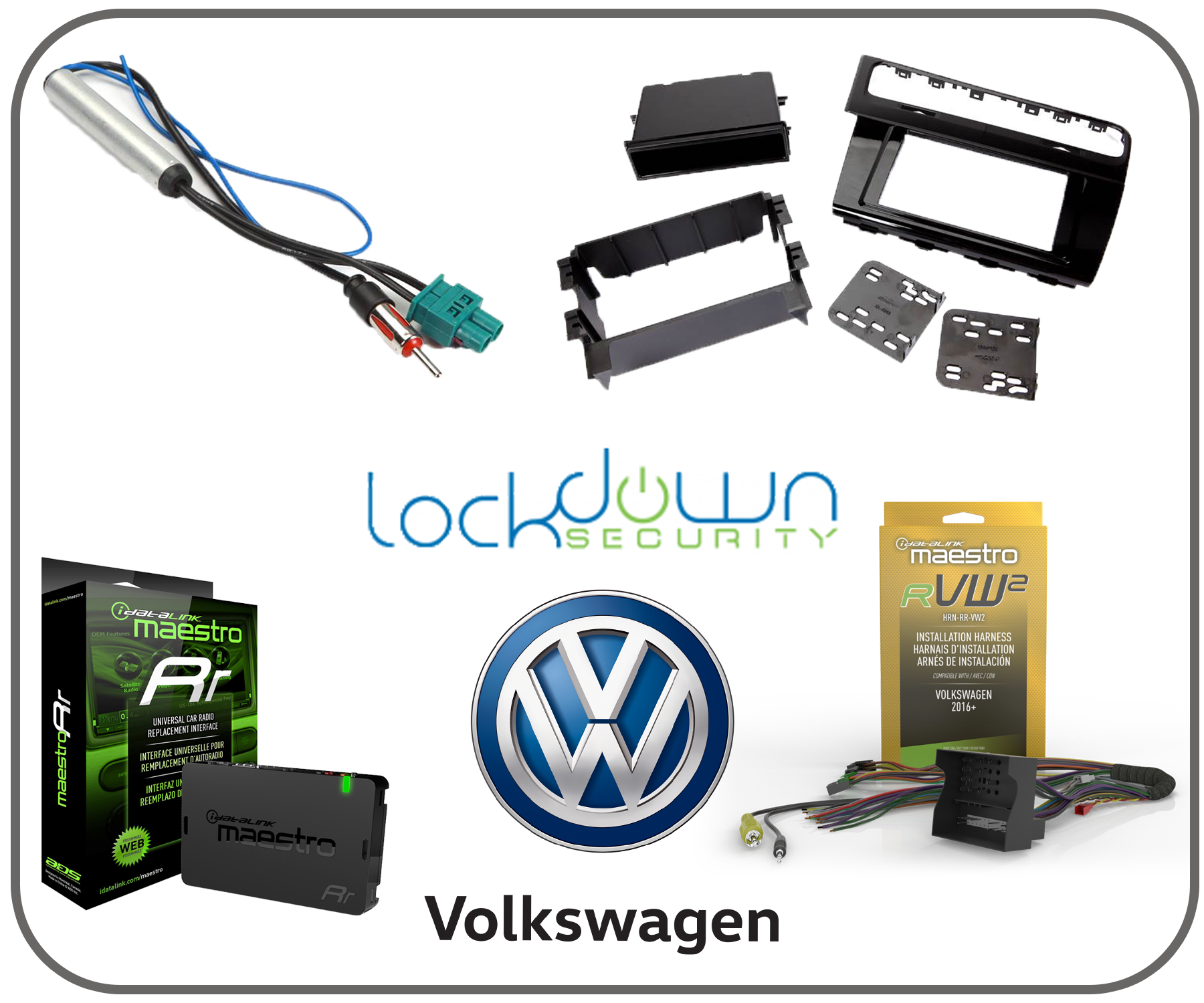 MAESTRO ⭕ Volkswagen Golf 2015-2021 Radio Replacement Parts Bundle ⭕ Includes Metra 99-9013HG Mount Kit, Metra 40-EU56 Antenna Adapter, Maestro ADS-MRR Interface, Maestro HRN-RR-VW2 Wire Harness