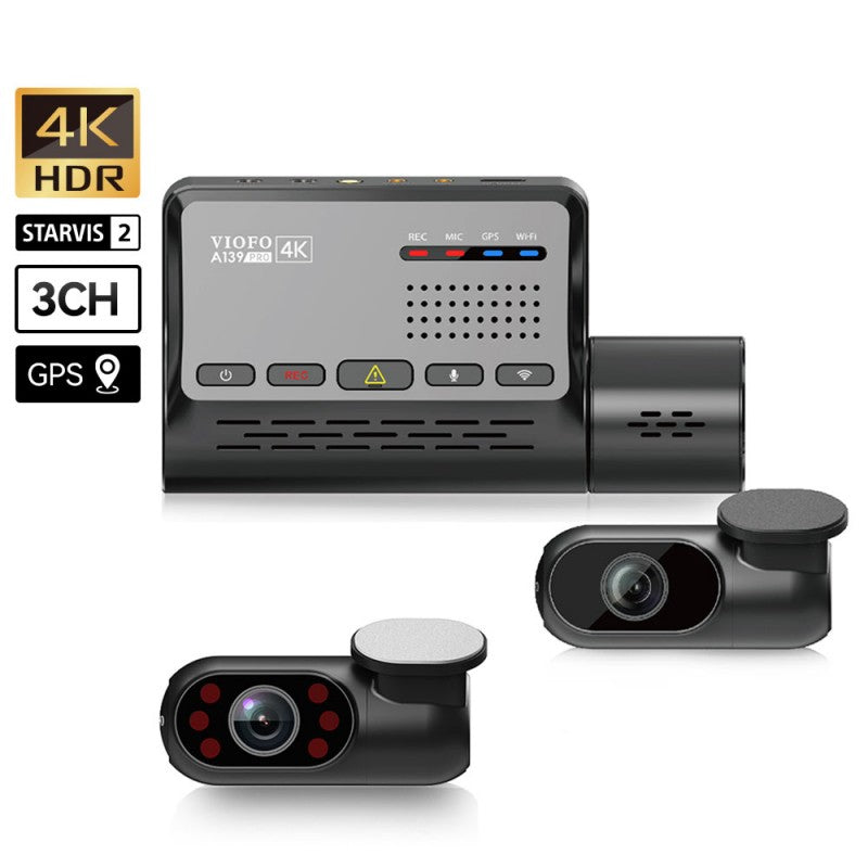 Viofo A139 PRO 3CH Dash Camera, 4K+1080p+1080p @ 30fps, WiFi, GPS - Lockdown Security